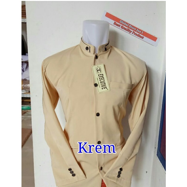 Jasko Polos // Busana Muslim Pria Dewasa/ Baju Koko Lengan Panjang/ Jasko Polos Cream Bahan Hightwis