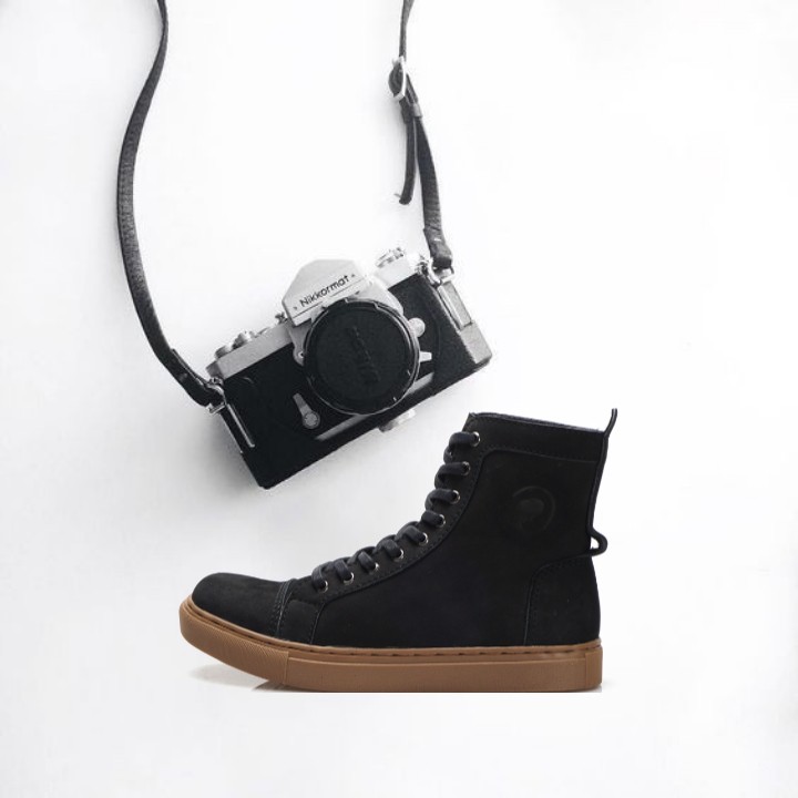 KHAFRA BLACK (Kulit Asli) - Sepatu Boots Pria Kasual Kulit Klasik Vintage Sporty Casual Cowok - Boot Kulit