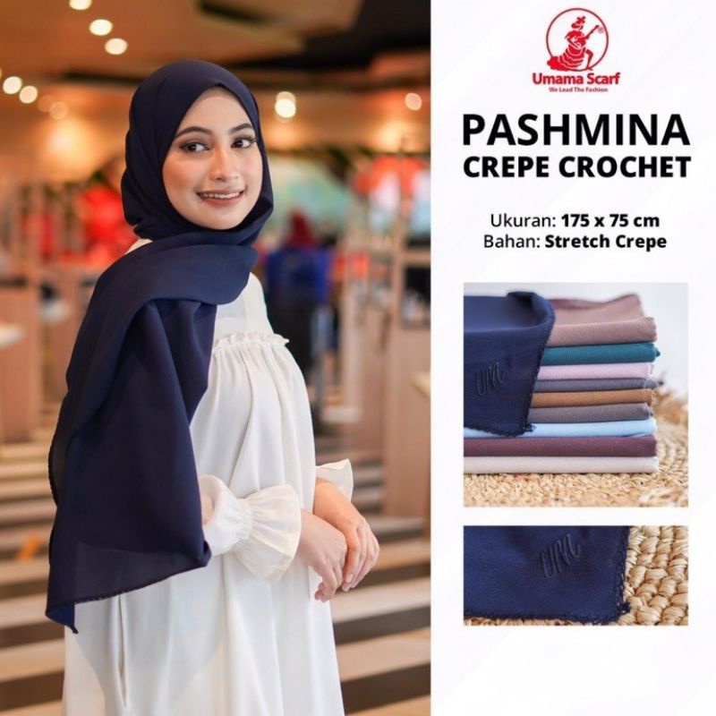 Pashmina Crepe Crochet Umama - warna polos - hijab jilbab instan