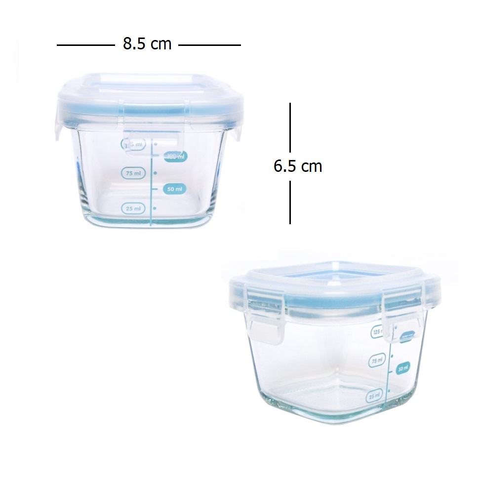 Little Dimple Glass Food Container Square 160ml Wadah Makanan Bayi