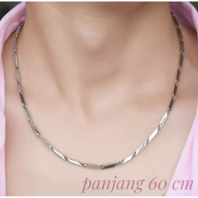 Kalung Titanium pria macho model padi 60 cm anti karat