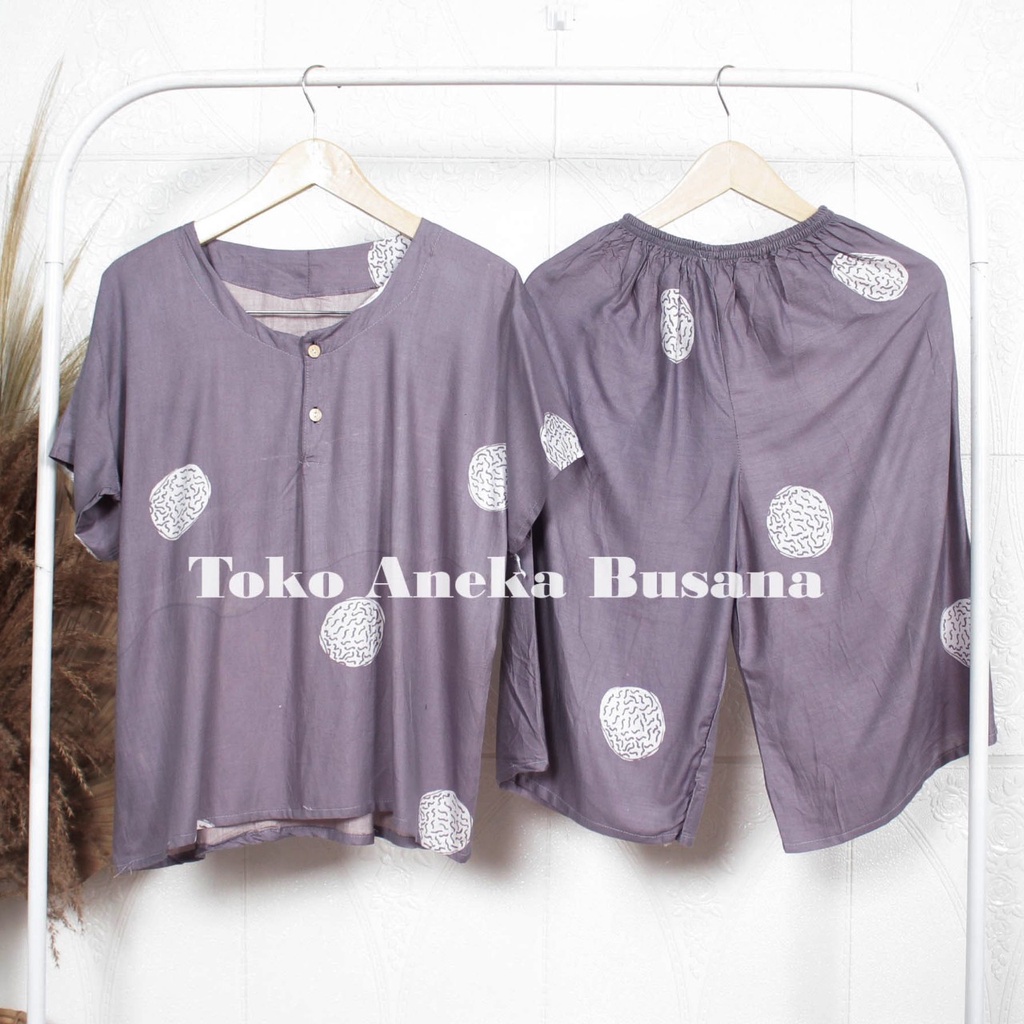 Setelan Baju Tidur Piyama Pendek Motif Daun Warna Bahan Rayon-Motif 020