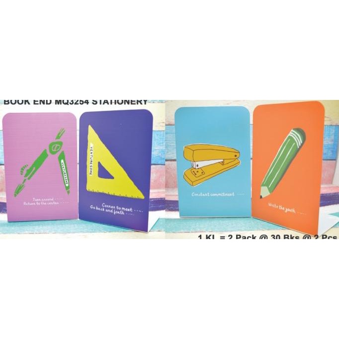 

Penahan buku atau pembatas buku dari besi motif stationery