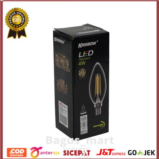 Bohlam Led Candle Filamen Dimmable 4w kuning/lampu led kuning e14