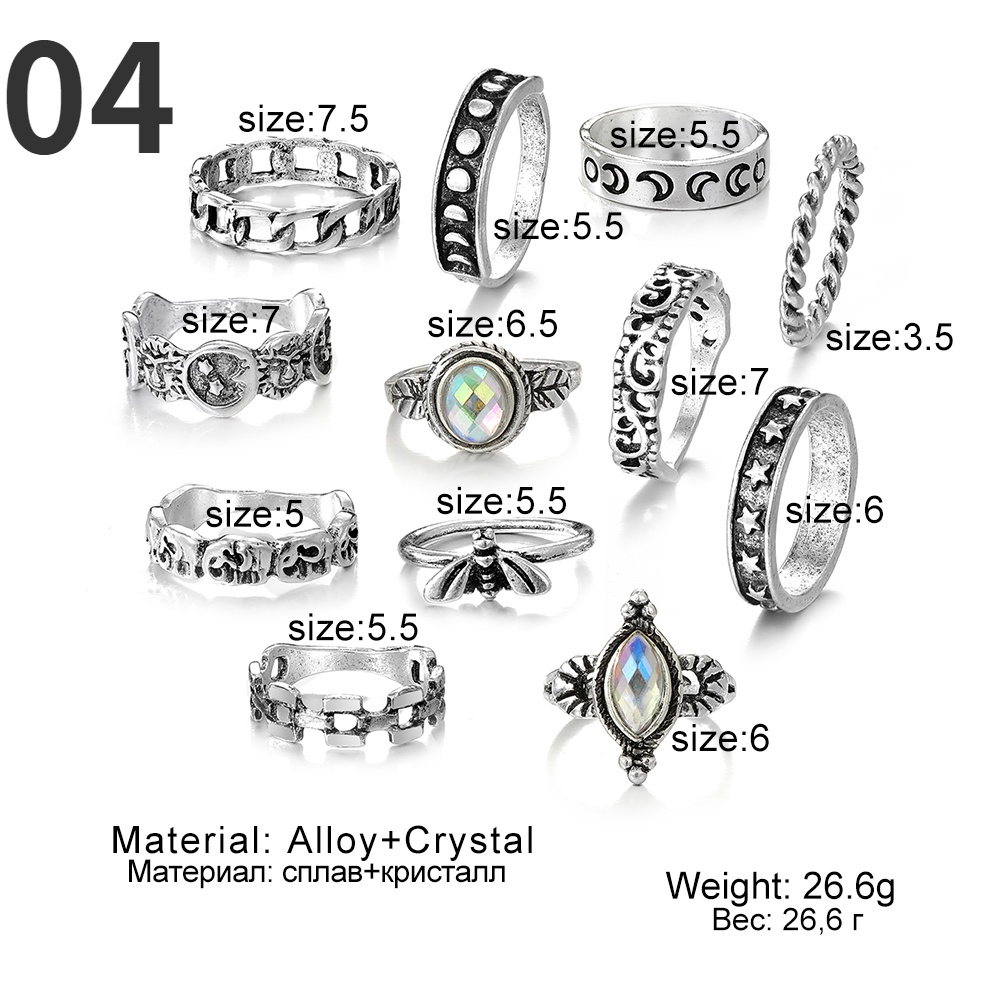 Set Cincin Desain Ular Aksen Kristal Turquoise Hijau Gaya Retro Bohemia Vintage Untuk Wanita