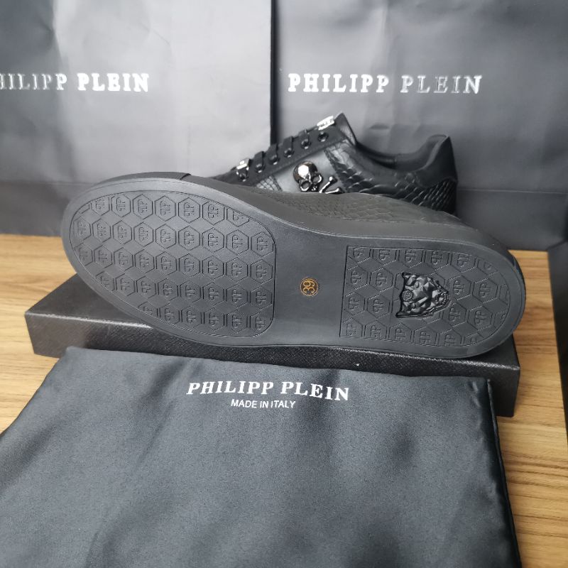 sepatu pria philipp plein sneaker cowok hitam kulit men shoes pp P1SHOES