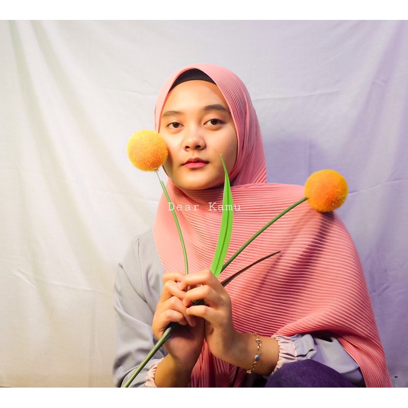 Kerudung Pashmina Plisket Shawl Wanita (Warna Pink) By. Dear Kamu TANPA GARIS TENGAH