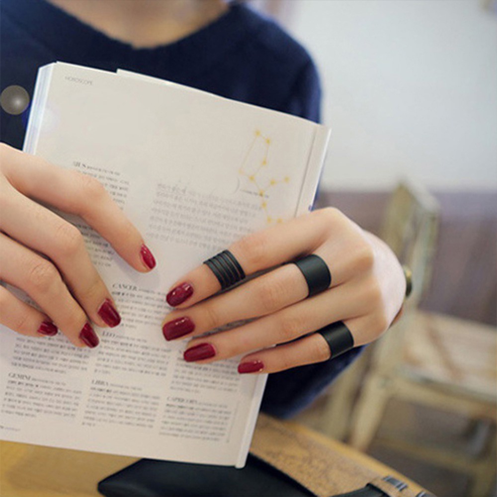 [Bayar Di Tempat]Set Cincin Persegi stackle Warna Hitam