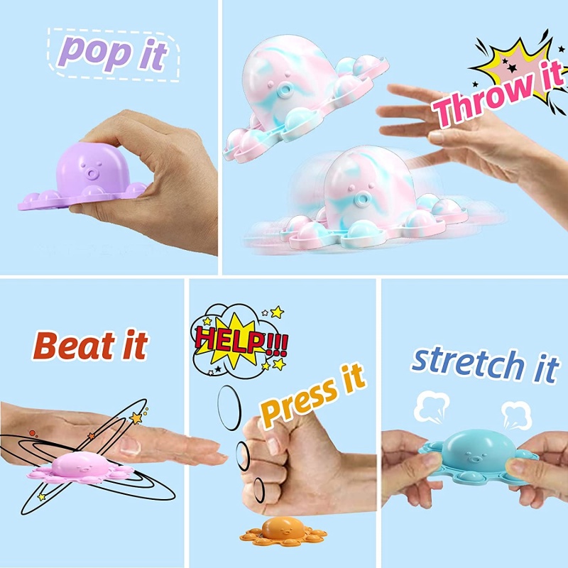 2021 New Style Pop It Flip Doble Octopus Keychain Fidget Relieve Stress Toys Rainbow Push Bubble Antistress For Children Adult Fidget