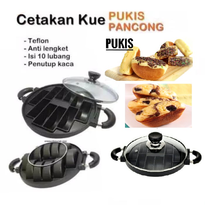 Cetakan Kue Pukis Atau Pancong 10 Lubang Anti Lengket  Lengkap Dengan Tutup Kaca Snake Maker Pukis P