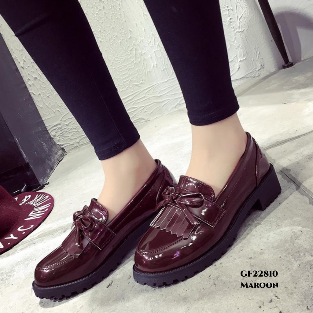 PRF Sepatu Loafers Low Block Heels Tassel Ribbon GF22810