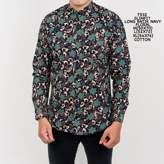 Kemeja batik pria TOSCA FLORAL slimfit lengan panjang 7532 - Biru Muda, M