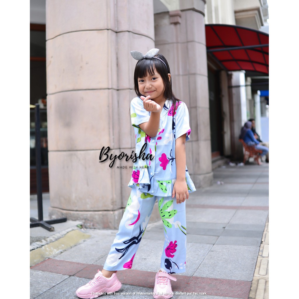 setelan piyama anak perempuan motif kaktus, piyama anak perempuan