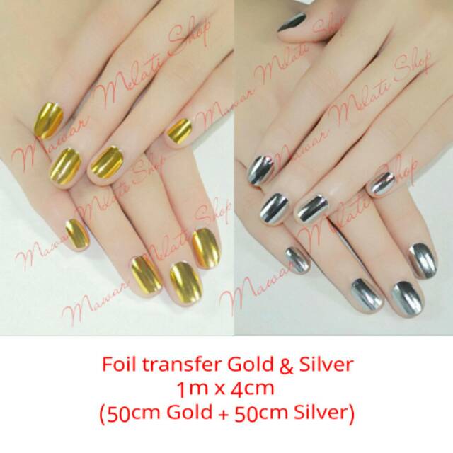 Nail foil transfer gold &amp; silver sticker kuku metalik