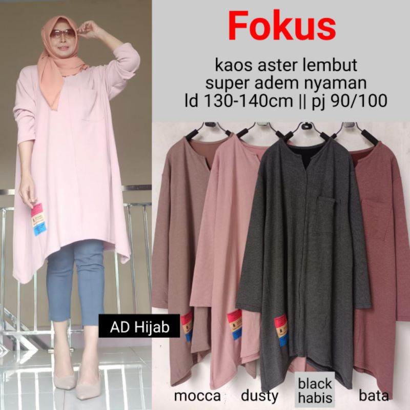 RESTOK BAJU ATASAN WANITA JUMBO BIG SIZE KAOS LD 130-140 // FOKUS LONG TUNIK BY AD HIJAB FASHION HQ/