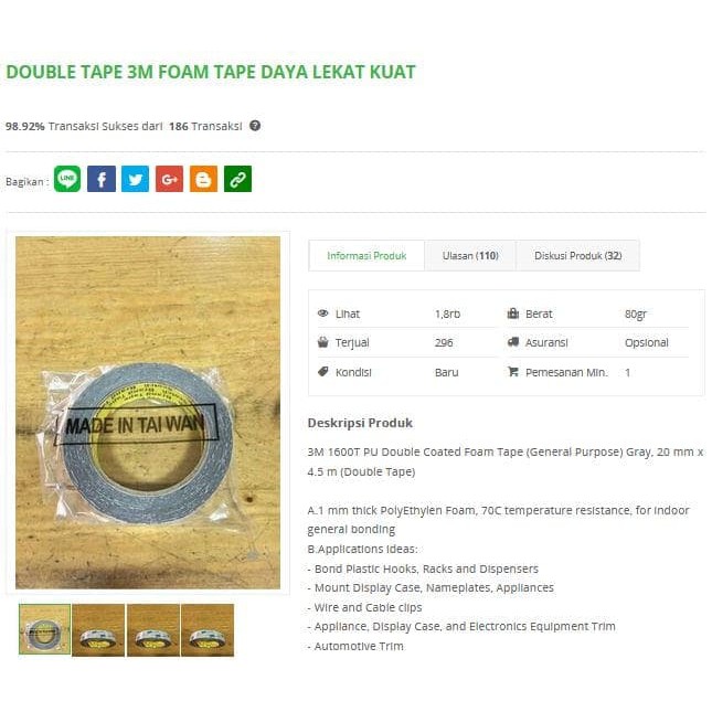 

Jual DOUBLE TAPE 3M FOAM TAPE DAYA LEKAT KUAT DB3M Limited