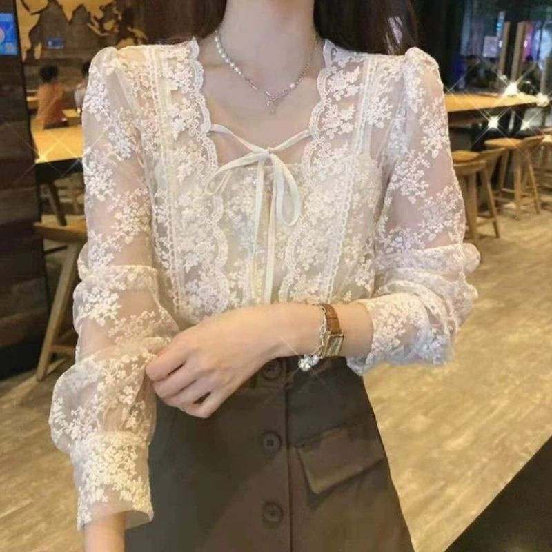 2888 Set,INNER Baju atasan blouse pesta Lace lengan panjang Korean style top wanita import baju atas