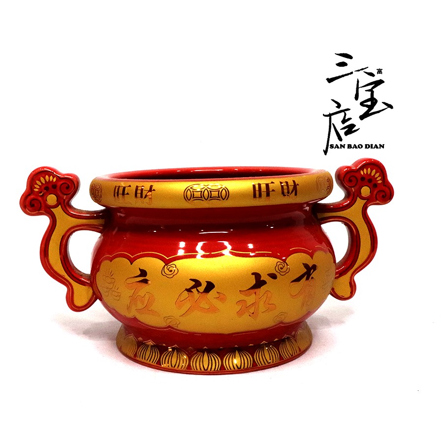 Hiolo keramik bulat diameter 6 inch warna merah / Tempat Dupa / Tempat Bakar Dupa / Hiolo / hio lou 