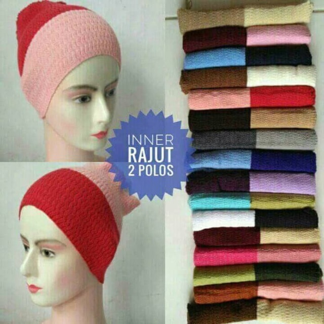 Inner rajut 2in1/inner bandana 2 warna/ciput rajut 2in1