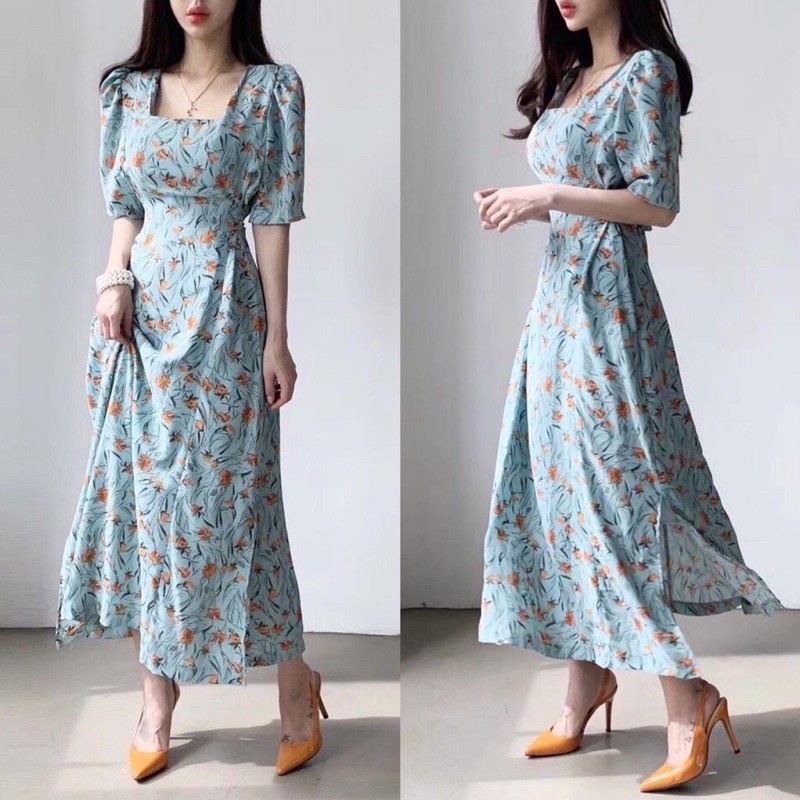Minsoo Square Neck Floral Dress D9623 - Tosca - Dress Korea