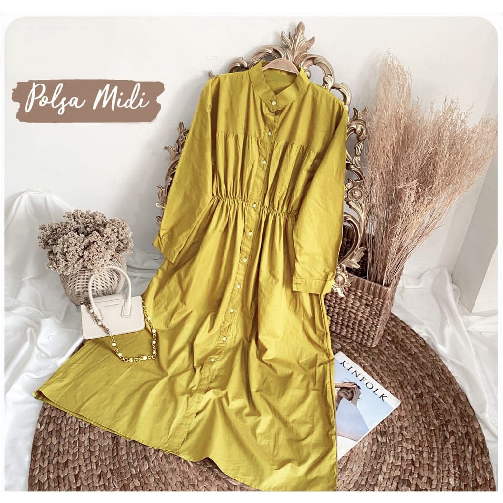 polsa midi dress tunik polos cardi long dress kekinian