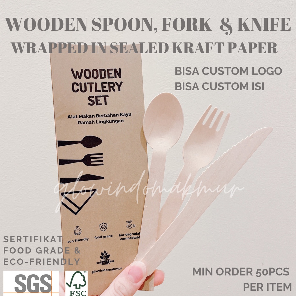 LINK ECER SET SENDOK KAYU GARPU KAYU SPORK KAYU PISAU KAYU