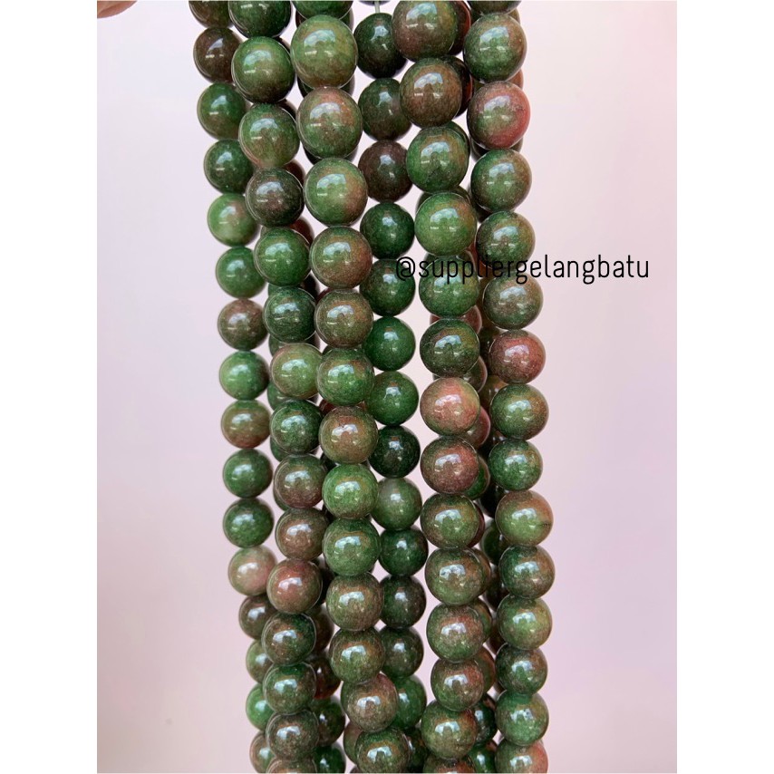 bongkah gelang kalung 12mm bloodstone agate hijau ruby tanzanite akik aksesoris fashion cewek cowok