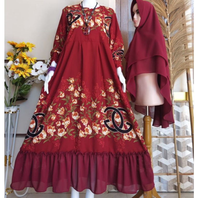 GAMIS MONALISA GG SET HIJAB CERUTY 2 LAYER, GAMIS SYARI MONALISA , GAMIS MONALISA 2 LAYER TERMURAH/ GAMIS MONALISA SET HIJAB CERUTY 2 LAYER TERMURAH/ BUSUI/ REAL PICT/ TERLARIS/ TERBARU/ COD-maroon 1
