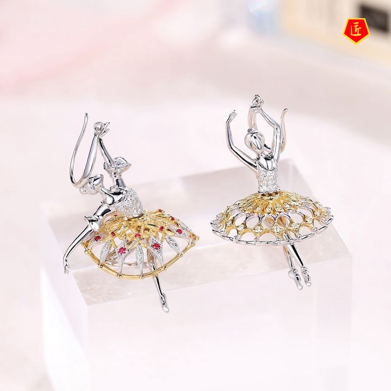 [Ready Stock]Creative Ballet Earrings Ruby Elegant Graceful