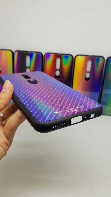 Glass Case Oppo F11 Pro 6.53 inchi UME PATTERN Bumper Rainbow Glass Hardcase Oppo F11 Pro