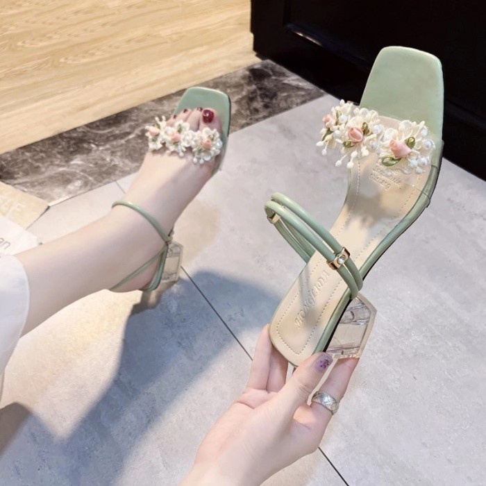 Sandal wanita sendal hak tahu kaca high heels bunga hils yd 03