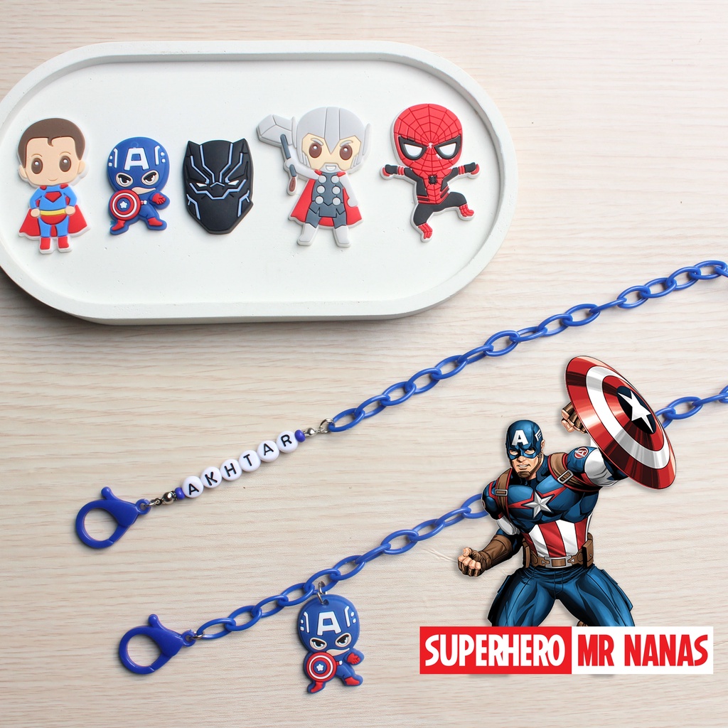 Tali Masker FREE BONEKA dan NAMA Superhero Keren Strap Masker Anak Cowo / Laki-laki Mr Nanas