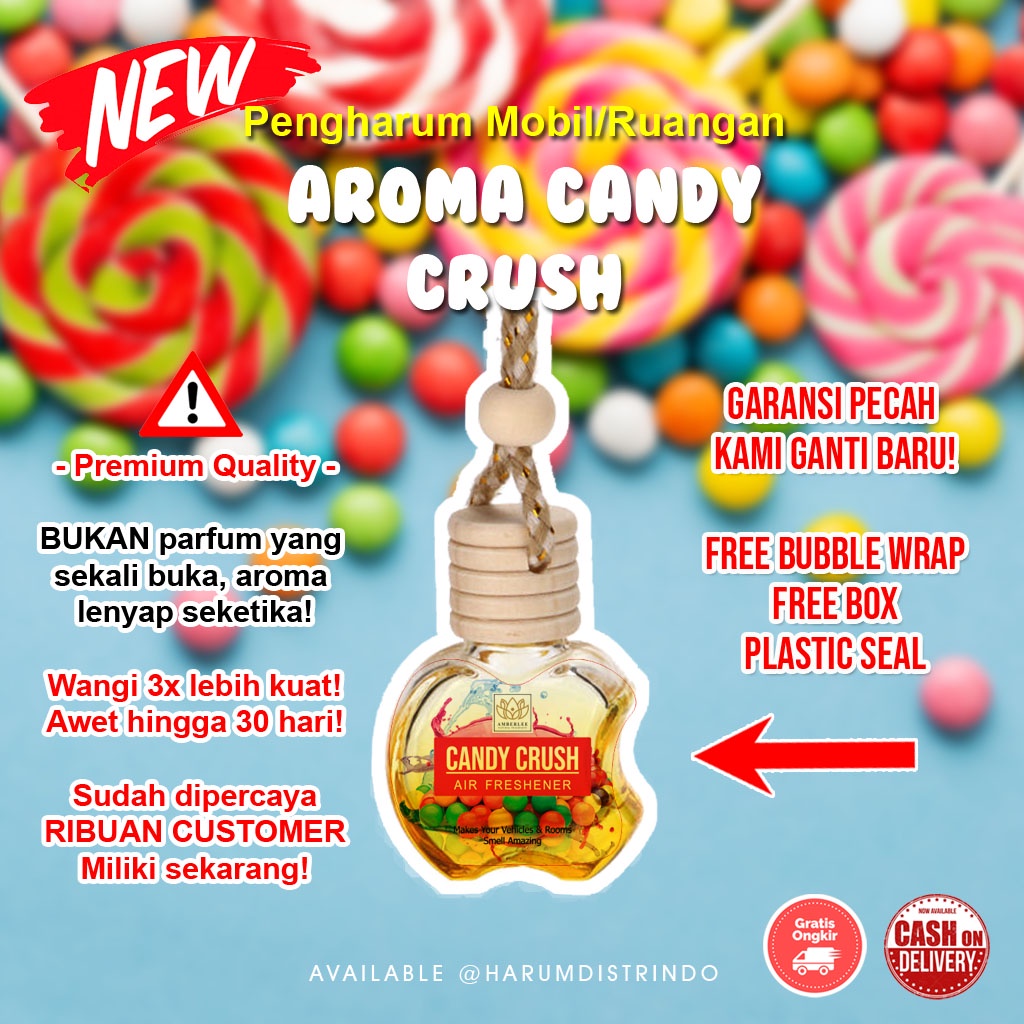 Parfum Mobil Candy Crush Bubble Gum / Pengharum Ruangan Bubblegum / Amberlee Scent / Pewangi Dashboard - Kamar Tidur - Lemari - Kamar Mandi - Toilet / Botol Apel Gantung / Car Freshener / Tahan Lama