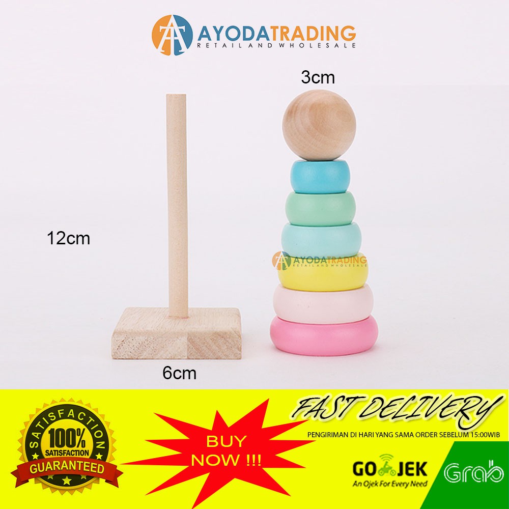 Mainan Kayu Edukasi Bayi Rainbow Tower Pastel Salem Mini