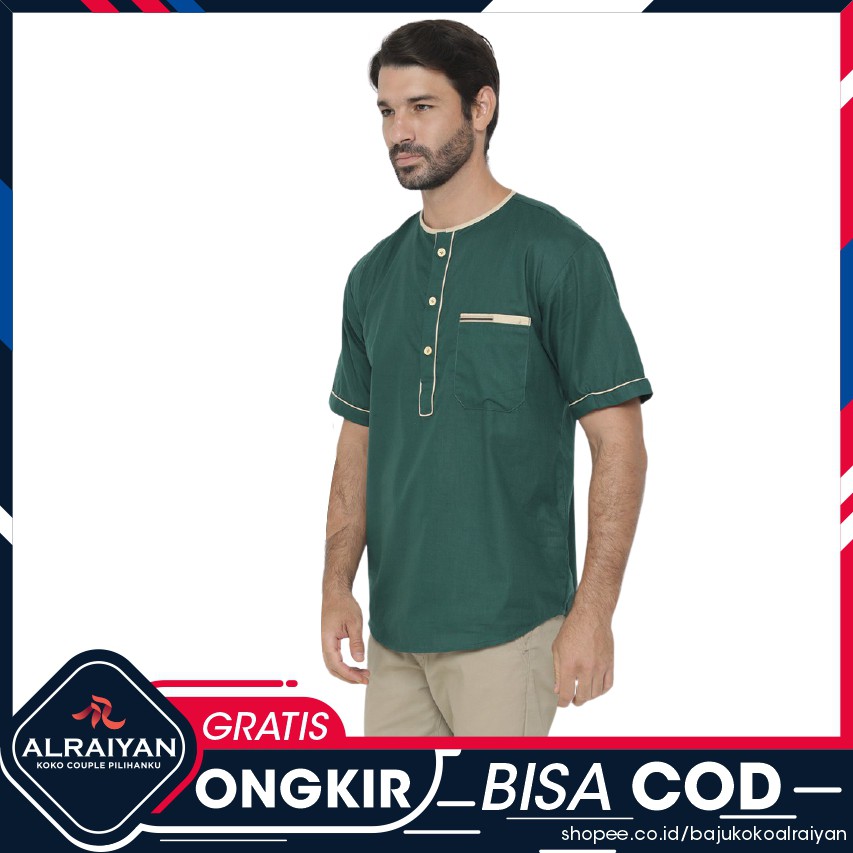 ALRAIYAN OFFICIAL BAJU KOKO DEWASA LENGAN PENDEK WARNA HIJAU BOTOL ATASAN COUPLE AYAH ANAK