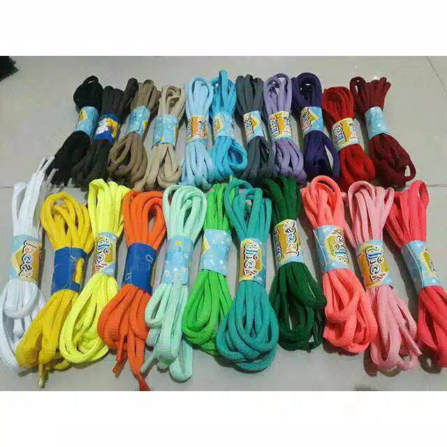 Tali Sepatu Bulat Tebal 100cm Merah Muda Soft Pink Peach Blue Black Hijau Biru Dongker Navy Murah