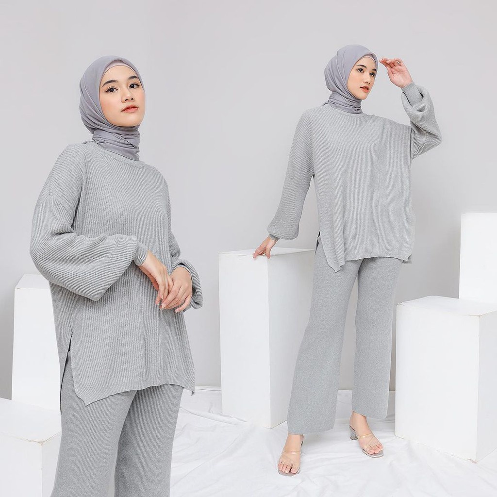 ONE SET-SETCEL KULOT + SWEATER BALON KNIT-SCBLN-Abu muda