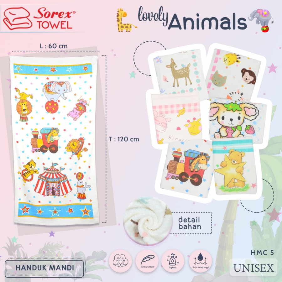 handuk mandi baby dan anak sorex seri hmc 1 4 5 6 katun premium motif