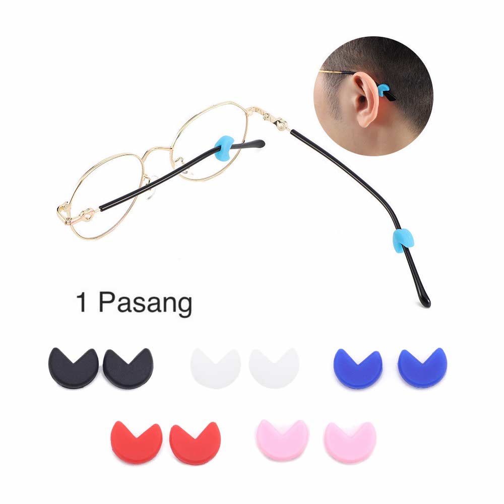 1 Pasang [ Biru Tua ] Pengait Kacamata Silikon - Anti Slip - Earhook Silicone - Penahan Hijab Style - KP8076