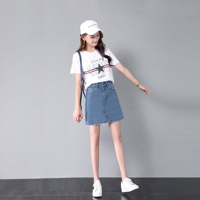 KARAKOREA - 6162 Milley Denim Skirt/Rok jeans wanita/Rok Jeans Korea/Rok wanita