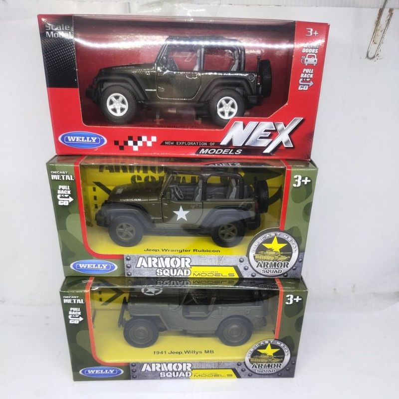 diecast miniatur mobil Jeep rubicon sipil Jeep army Jeep willys welly