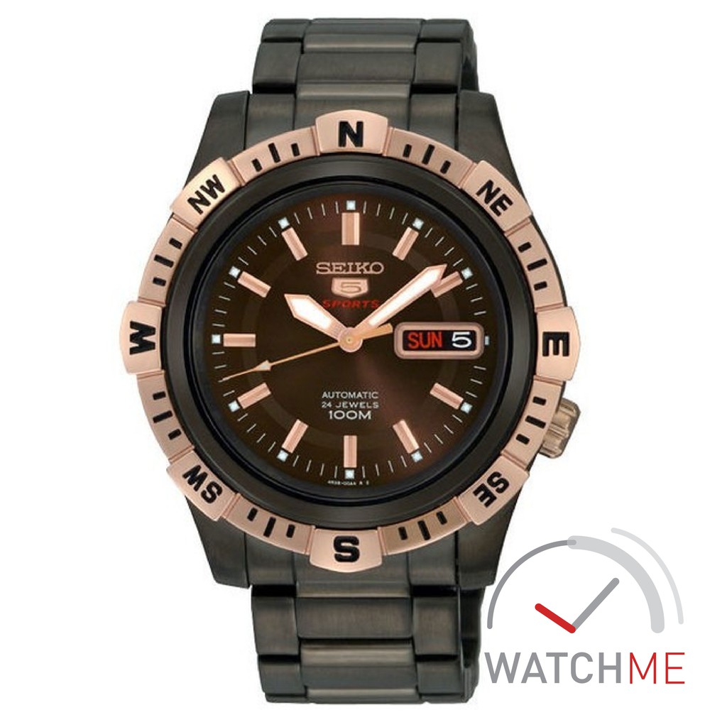 Jam Tangan Seiko 5 SRP148K1 Automatic Brown Dial Rose Gold 100m Black Stainless Steel Ori Garansi