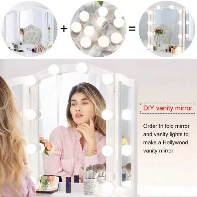 Lampu make up kaca 10 led terang tempel cermin kaca Led Bola USB Make Up Mirror 3000 - 6500K - CL10