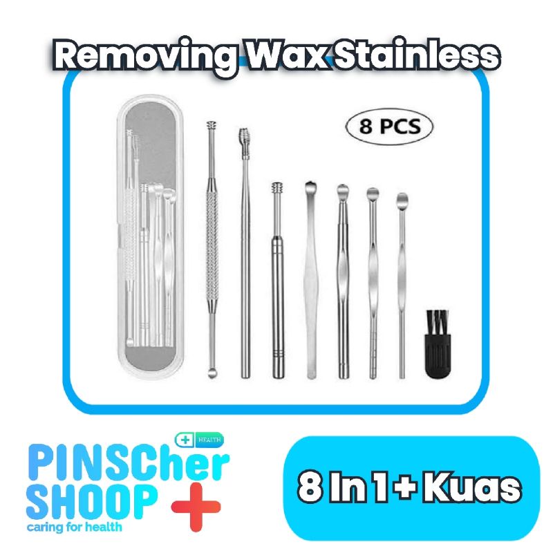 Set Alat Pembersih Telinga Korek Kuping Removing Wax Stainless Isi 8 &amp; 6 Pcs