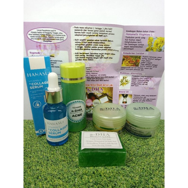 PAKET CREAM A-DHA HIJAU ORIGINAL 5in1 LENGKAP ( Cream siang + malam + Serum + Toner + Sabun ) a-DHA