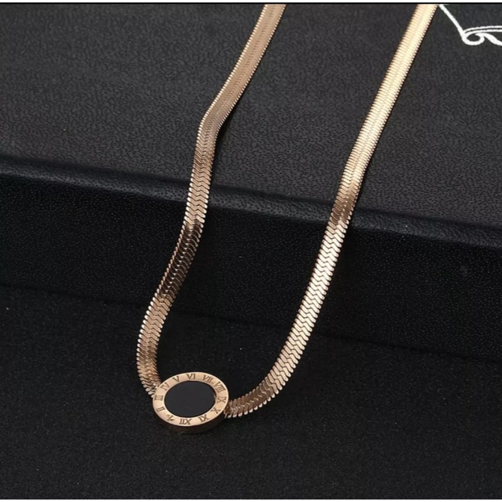 Kalung Titanium Premium model fuji liontin permata satu /Kalung wanita titanium anti karat Ala Korea Untuk Wanita Rantai Choker