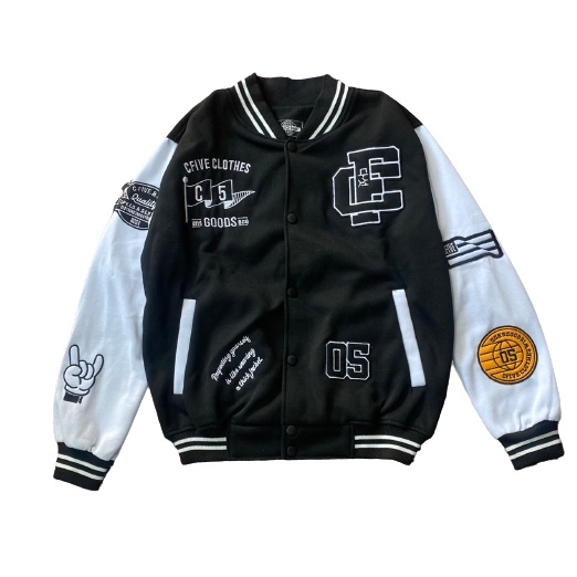 Suke Jacket Varsity Baseball Pria Vintage Hustle Bordir Black