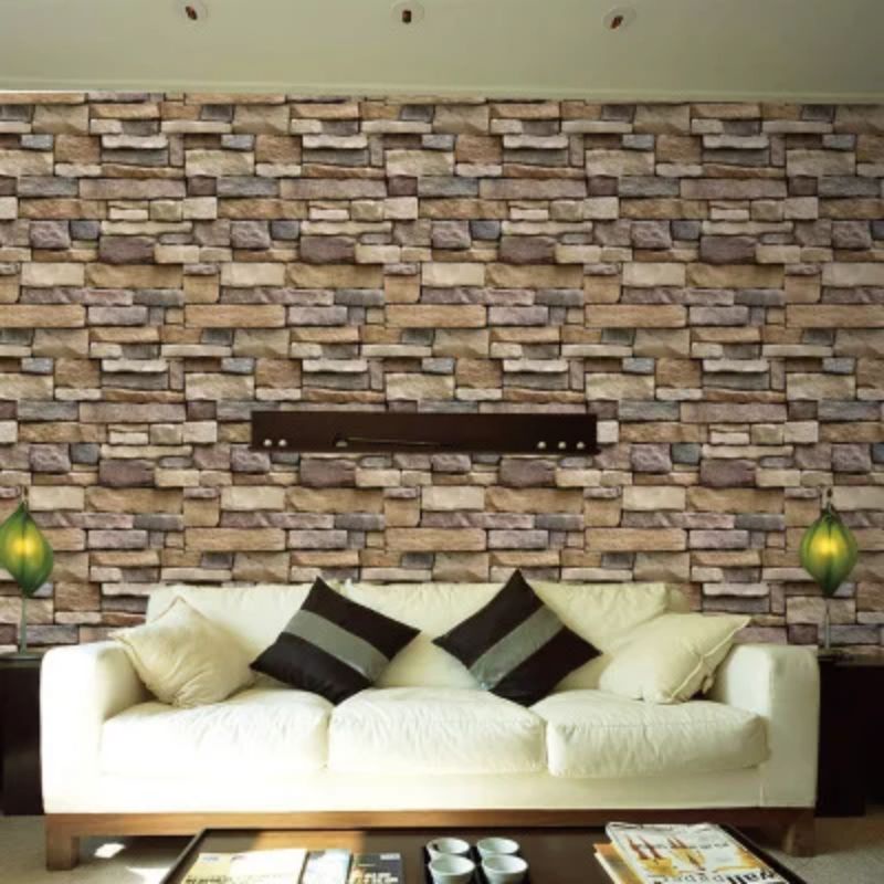 WALLPAPER DINDING MOTIF BATU ALAM WARNA-WARNI LUMUT KEHITAMAN 10m x 45cm