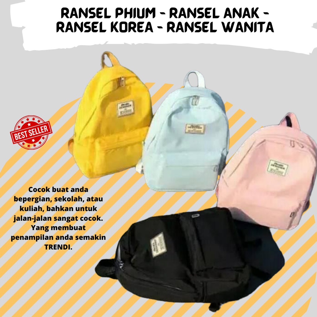 Tas Phium Backpack / Tas Ransel Sekolah Stylish Warna Pink Gratis Ongkir