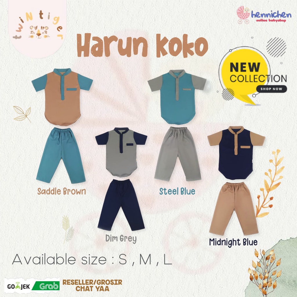 TWIN TIGER HARUN KOKO /HASAN KOKO SETELAN BAJU ANAK KOKO MUSLIM BAJU LEBARAN ANAK LAKI LAKI SML 1-6 tahun